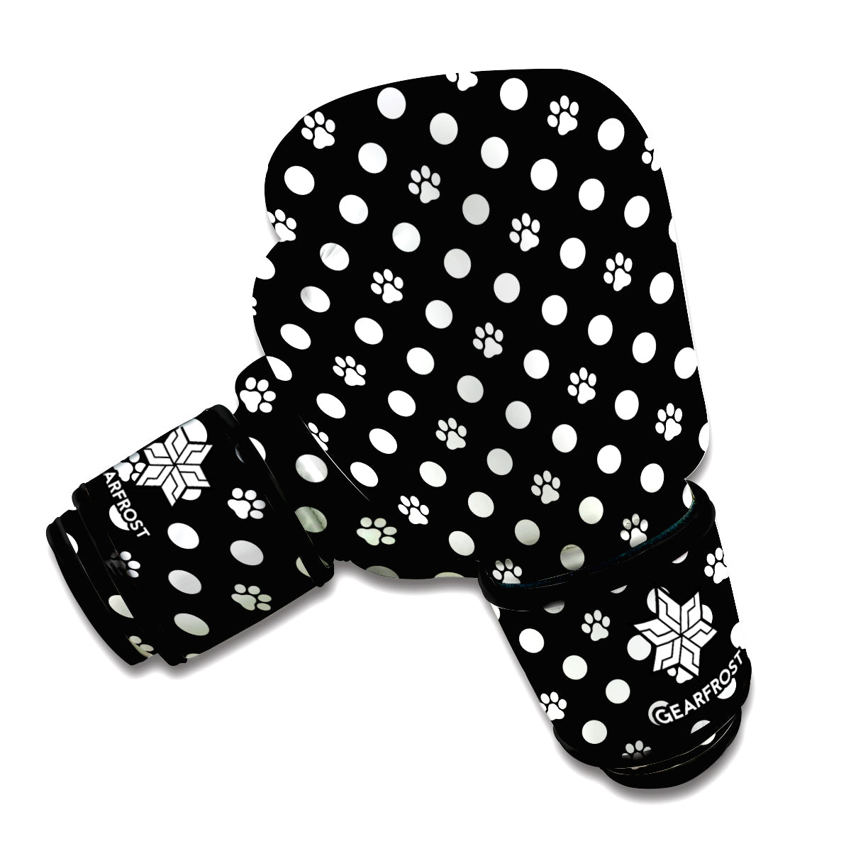 Black And White Paw And Polka Dot Print Boxing Gloves