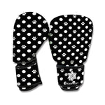 Black And White Paw And Polka Dot Print Boxing Gloves