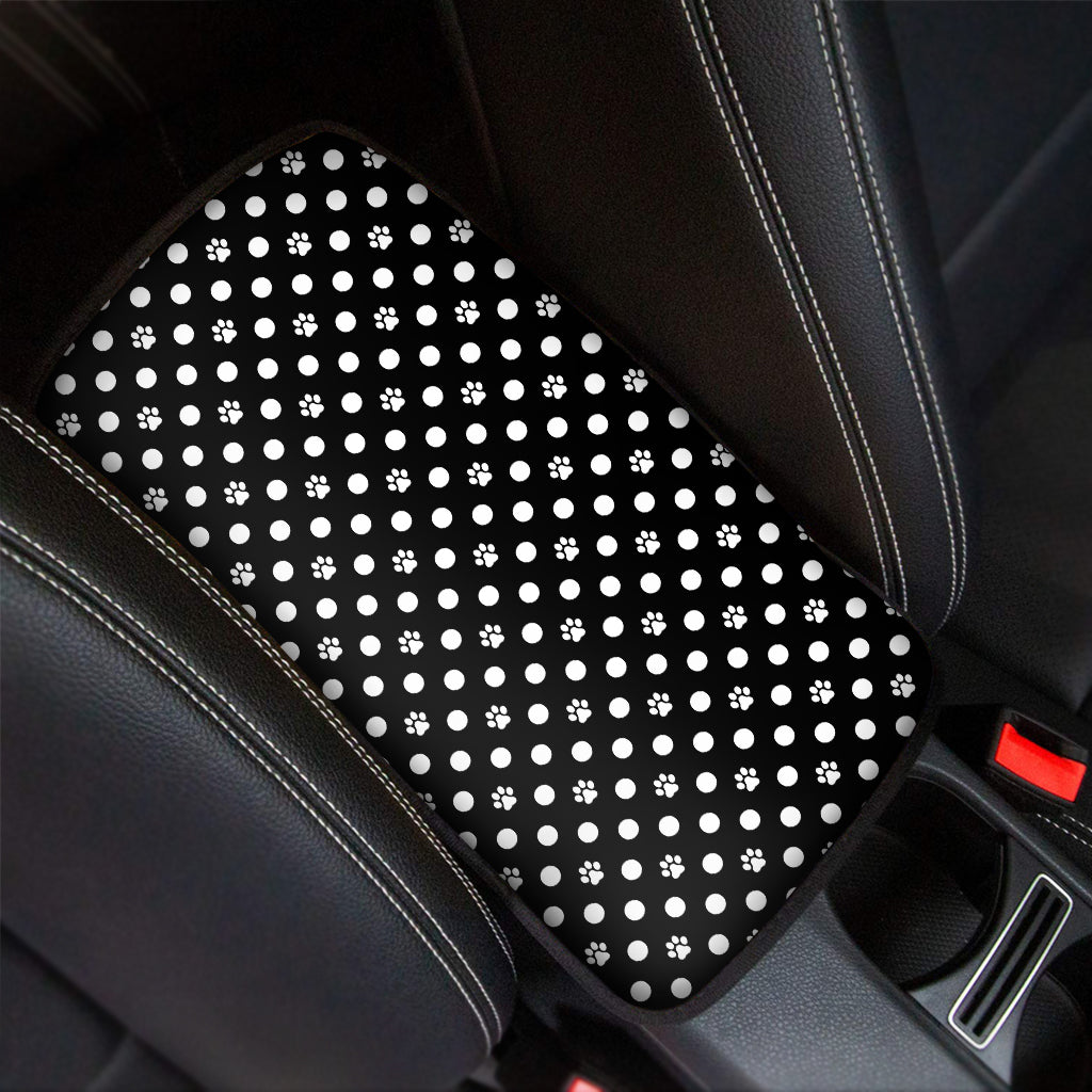 Black And White Paw And Polka Dot Print Car Center Console Cover
