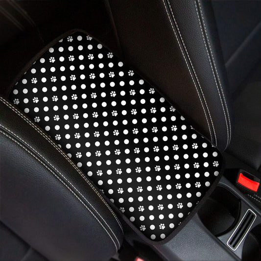 Black And White Paw And Polka Dot Print Car Center Console Cover
