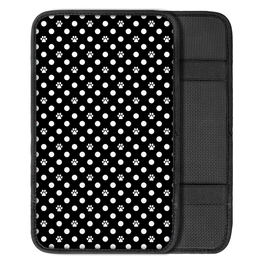 Black And White Paw And Polka Dot Print Car Center Console Cover
