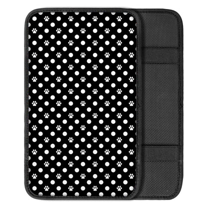Black And White Paw And Polka Dot Print Car Center Console Cover