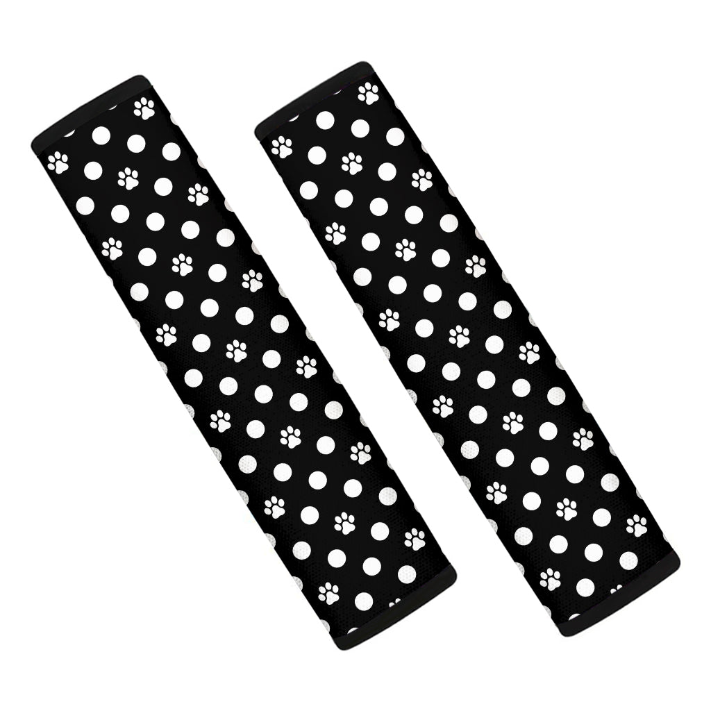 Black And White Paw And Polka Dot Print Car Seat Belt Covers