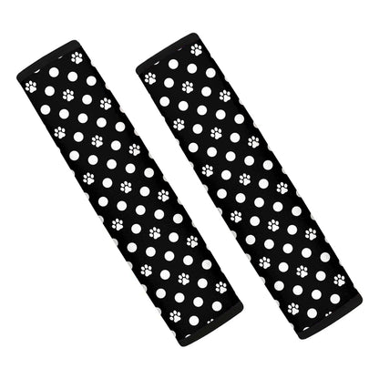 Black And White Paw And Polka Dot Print Car Seat Belt Covers