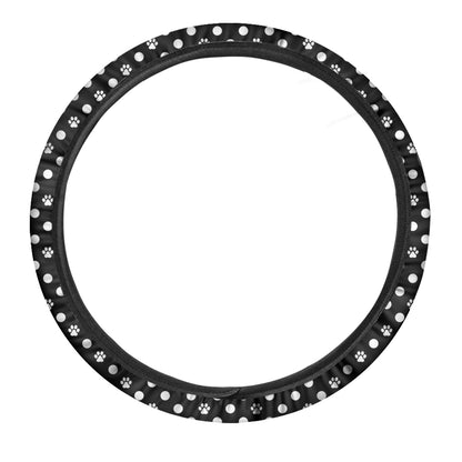 Black And White Paw And Polka Dot Print Car Steering Wheel Cover