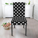 Black And White Paw And Polka Dot Print Dining Chair Slipcover