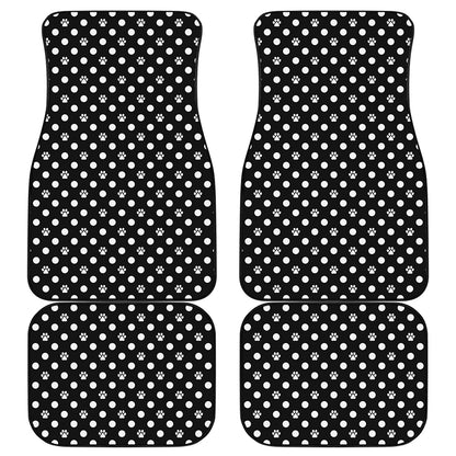 Black And White Paw And Polka Dot Print Front and Back Car Floor Mats