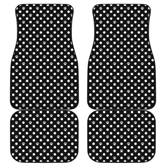 Black And White Paw And Polka Dot Print Front and Back Car Floor Mats