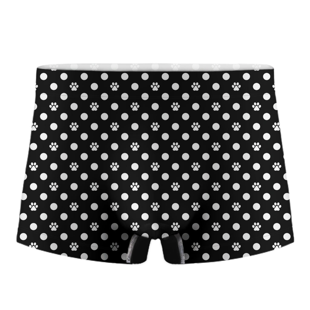 Black And White Paw And Polka Dot Print Men's Boxer Briefs