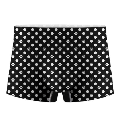 Black And White Paw And Polka Dot Print Men's Boxer Briefs