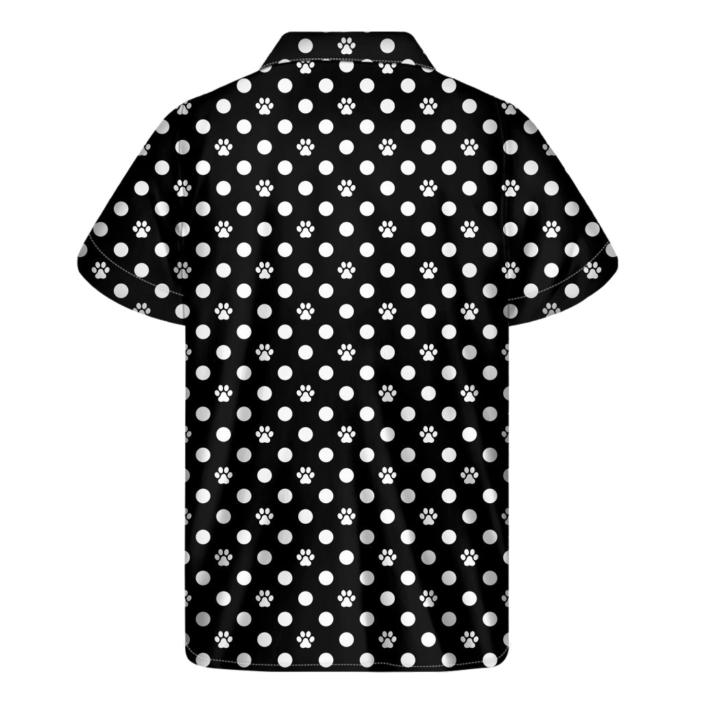 Black And White Paw And Polka Dot Print Men's Short Sleeve Shirt