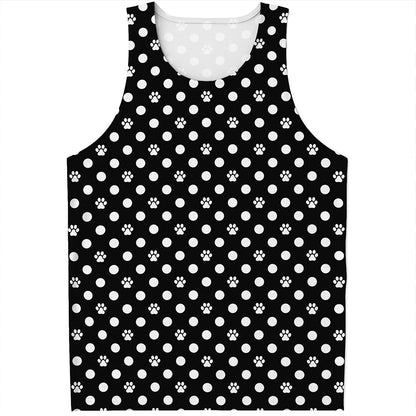 Black And White Paw And Polka Dot Print Men's Tank Top