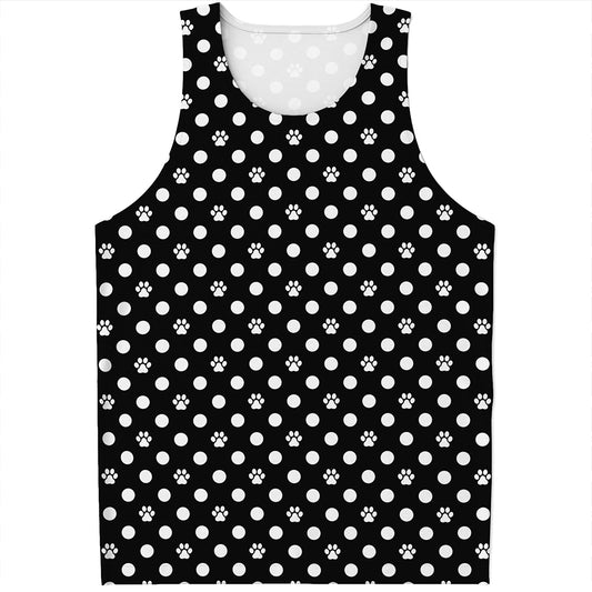 Black And White Paw And Polka Dot Print Men's Tank Top
