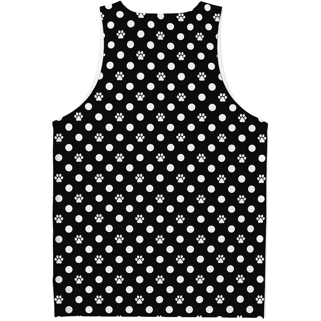 Black And White Paw And Polka Dot Print Men's Tank Top