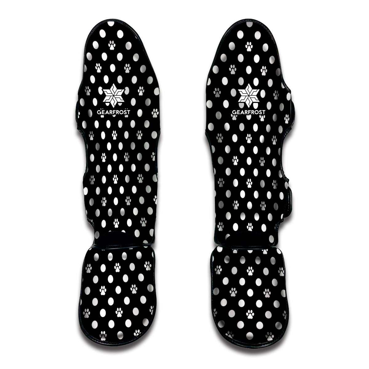 Black And White Paw And Polka Dot Print Muay Thai Shin Guard