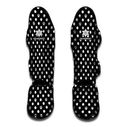Black And White Paw And Polka Dot Print Muay Thai Shin Guard