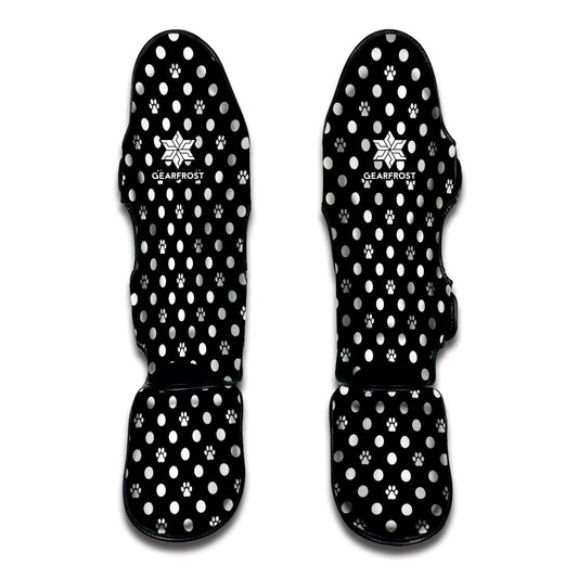 Black And White Paw And Polka Dot Print Muay Thai Shin Guard