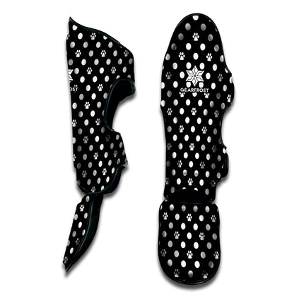 Black And White Paw And Polka Dot Print Muay Thai Shin Guard