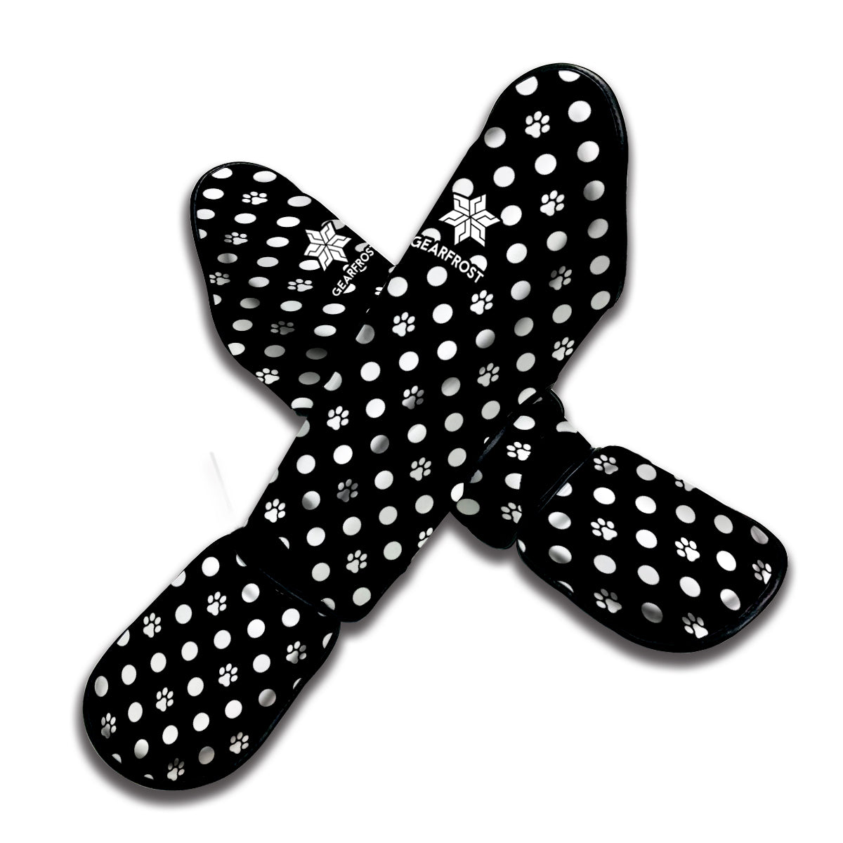 Black And White Paw And Polka Dot Print Muay Thai Shin Guard