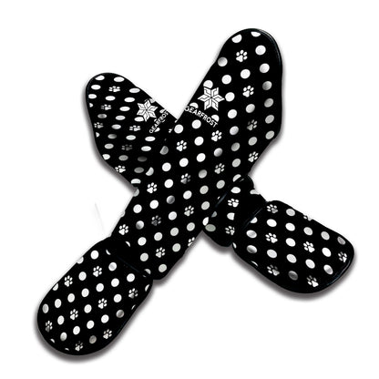 Black And White Paw And Polka Dot Print Muay Thai Shin Guard