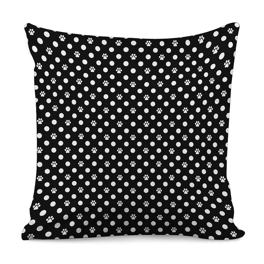 Black And White Paw And Polka Dot Print Pillow Cover