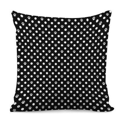 Black And White Paw And Polka Dot Print Pillow Cover
