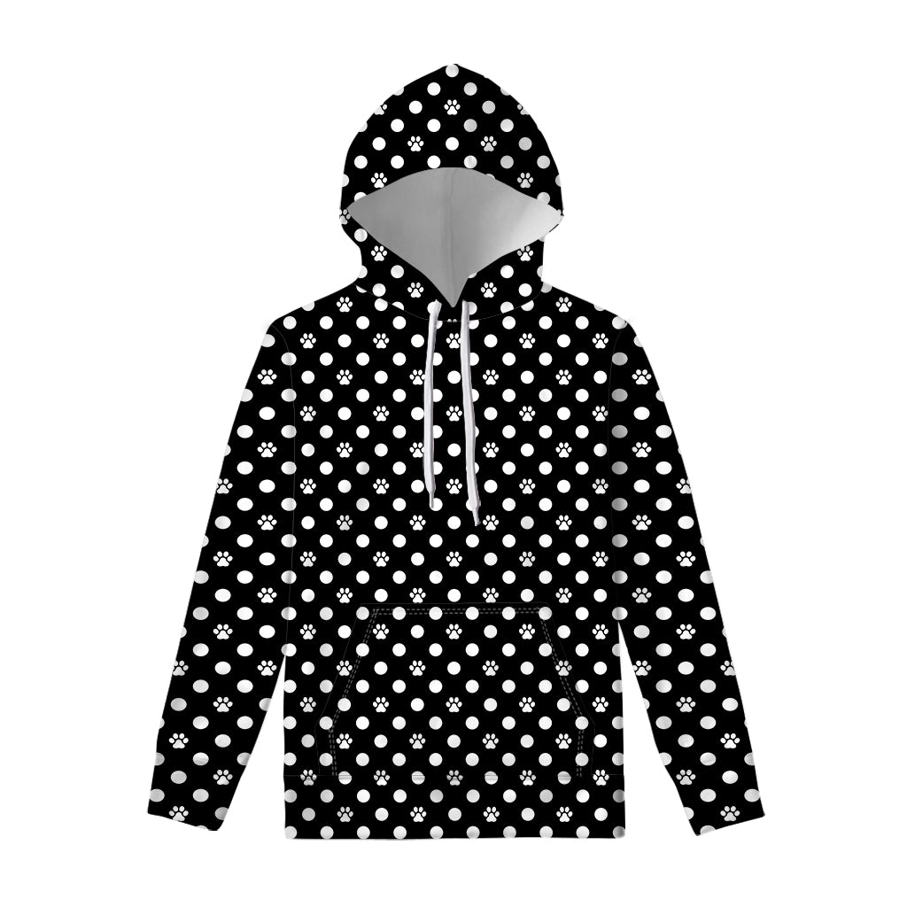 Black And White Paw And Polka Dot Print Pullover Hoodie