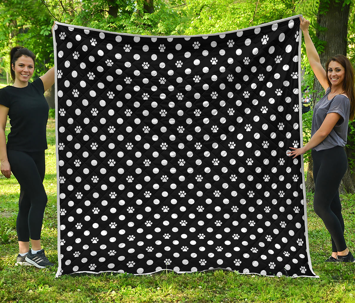 Black And White Paw And Polka Dot Print Quilt