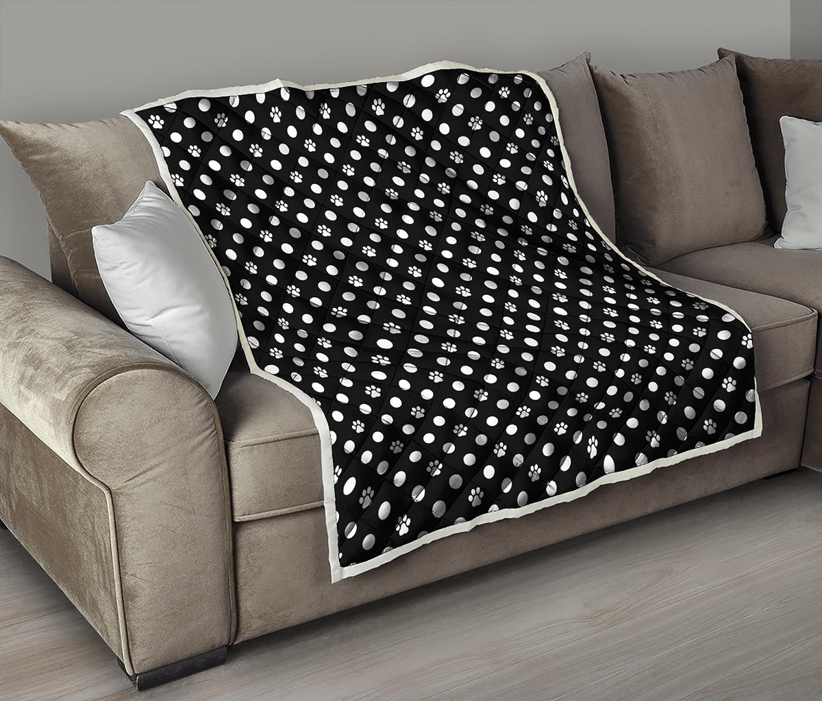 Black And White Paw And Polka Dot Print Quilt