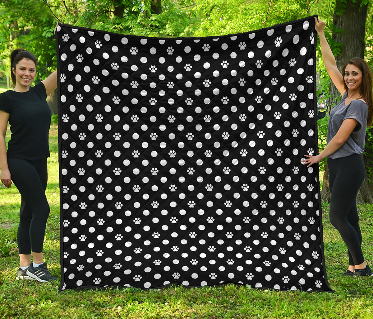 Black And White Paw And Polka Dot Print Quilt