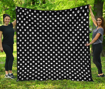 Black And White Paw And Polka Dot Print Quilt
