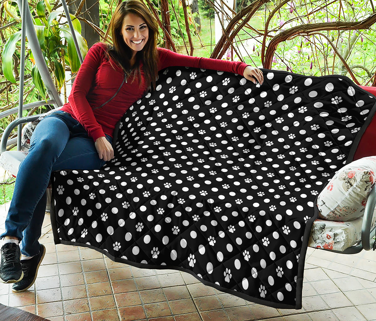 Black And White Paw And Polka Dot Print Quilt