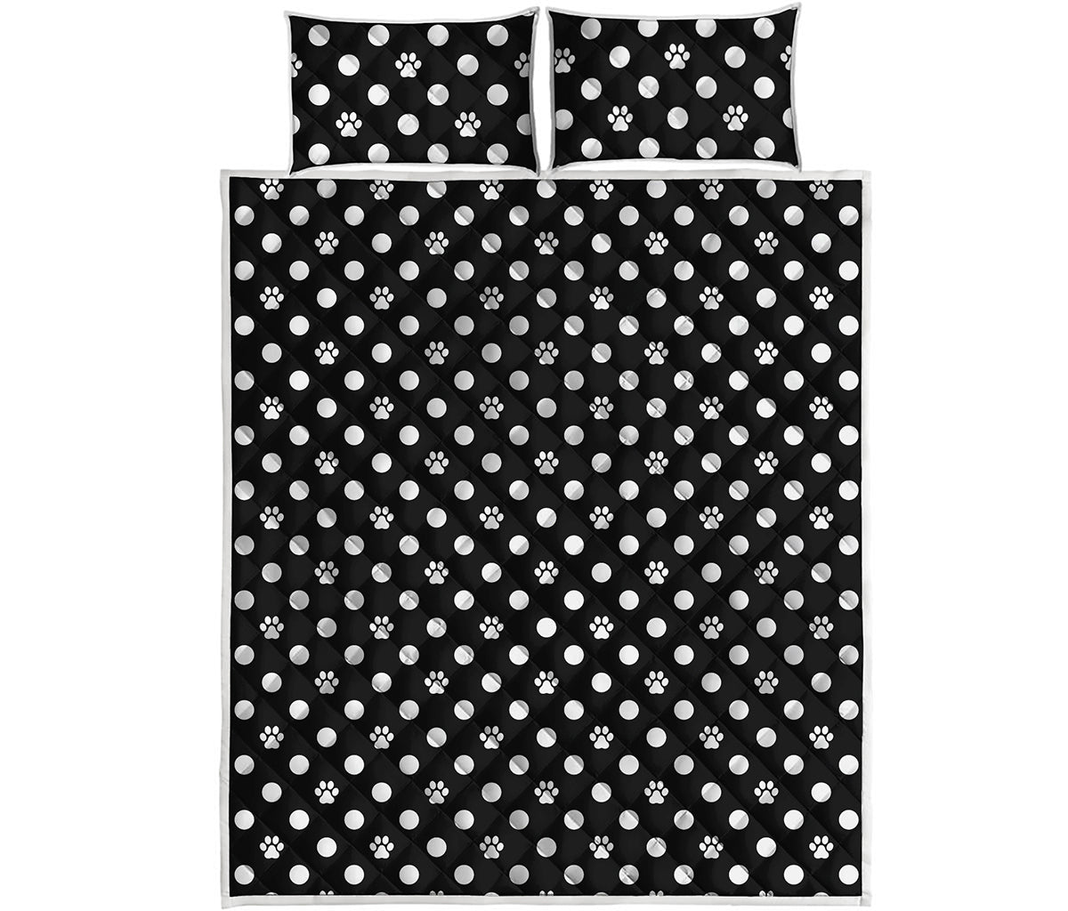 Black And White Paw And Polka Dot Print Quilt Bed Set