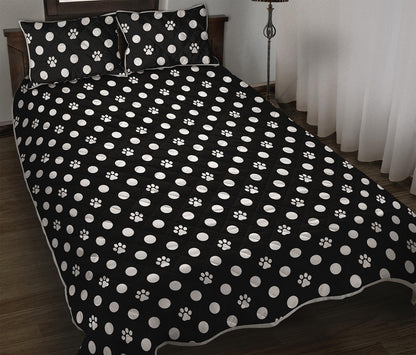 Black And White Paw And Polka Dot Print Quilt Bed Set