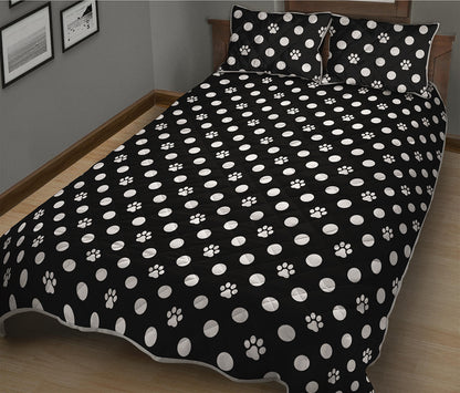 Black And White Paw And Polka Dot Print Quilt Bed Set