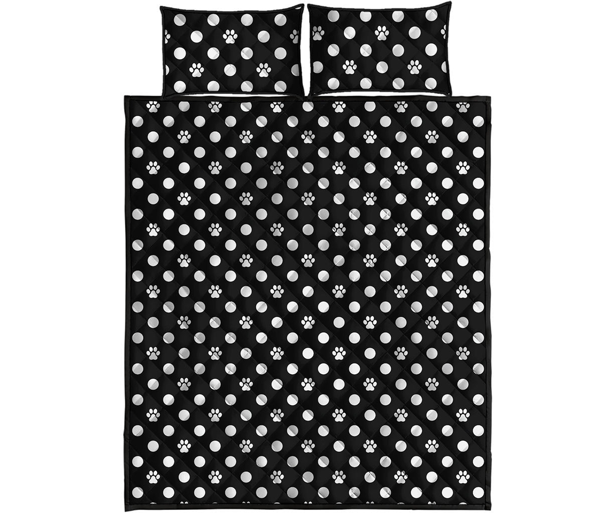 Black And White Paw And Polka Dot Print Quilt Bed Set