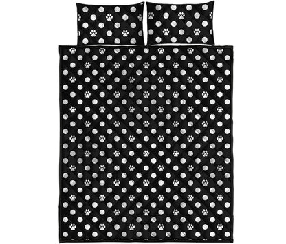 Black And White Paw And Polka Dot Print Quilt Bed Set