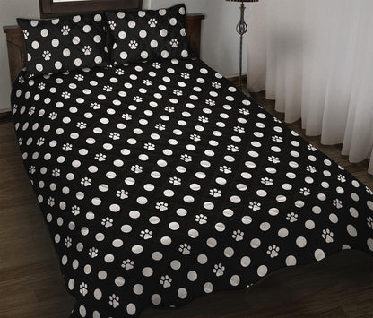 Black And White Paw And Polka Dot Print Quilt Bed Set