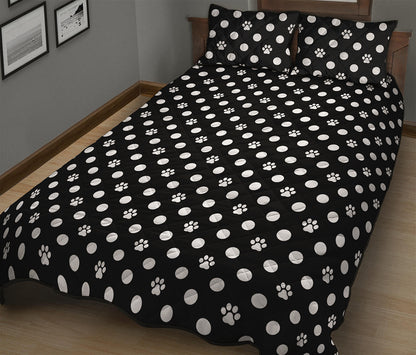 Black And White Paw And Polka Dot Print Quilt Bed Set