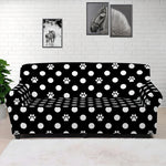 Black And White Paw And Polka Dot Print Sofa Cover