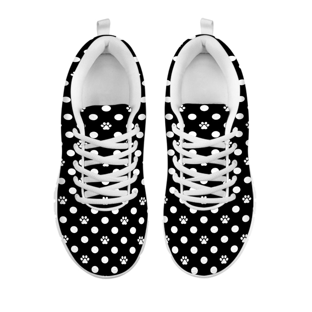 Black And White Paw And Polka Dot Print White Sneakers