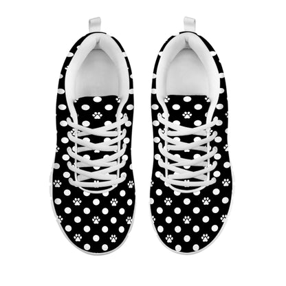 Black And White Paw And Polka Dot Print White Sneakers