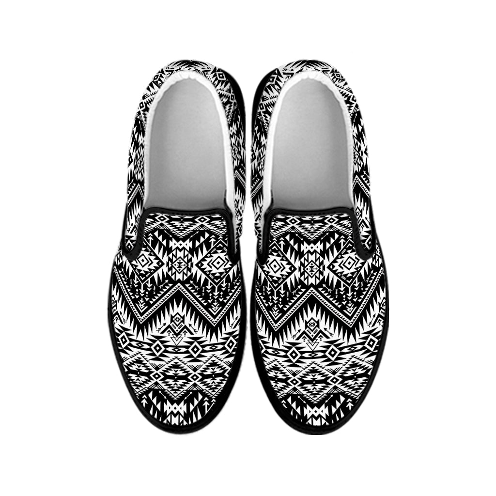 Black And White Pendleton Navajo Print Black Slip On Shoes