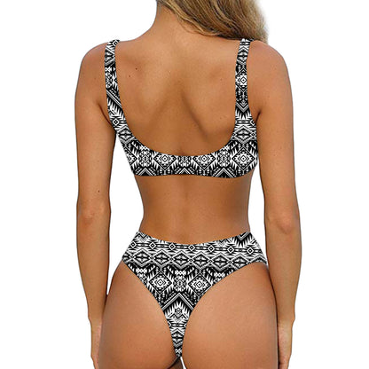 Black And White Pendleton Navajo Print Front Bow Tie Bikini