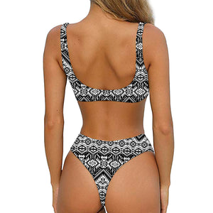 Black And White Pendleton Navajo Print Front Bow Tie Bikini