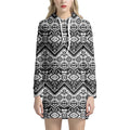 Black And White Navajo Print Pullover Hoodie Dress