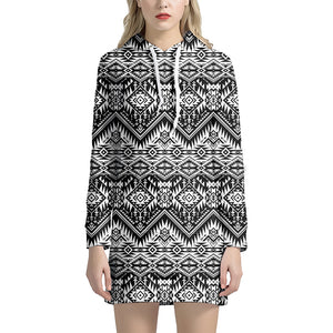 Black And White Pendleton Navajo Print Hoodie Dress