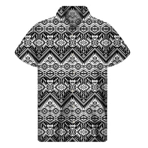 Black And White Pendleton Navajo Print Men's Short Sleeve Shirt