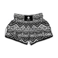 Black And White Navajo Print Muay Thai Boxing Shorts