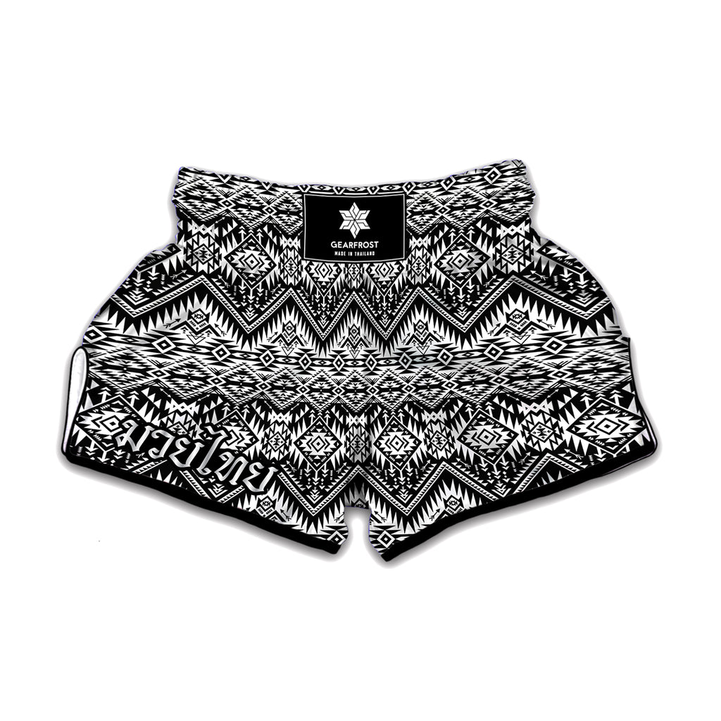 Black And White Pendleton Navajo Print Muay Thai Boxing Shorts